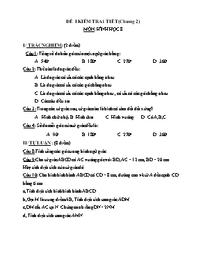Đề I kiểm tra 1 tiết (chương 2) môn Hình học 8